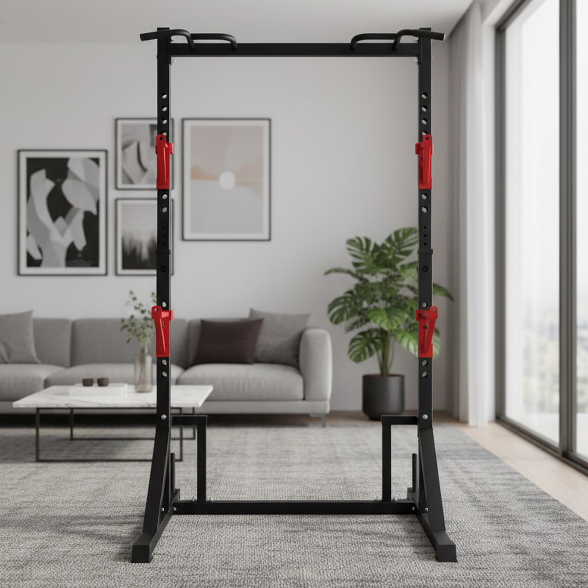 Pull Up Bar - 調整可能なパワーラック、懸垂バー付きホームジムスクワットスタンド、頑丈なフィットネス機器