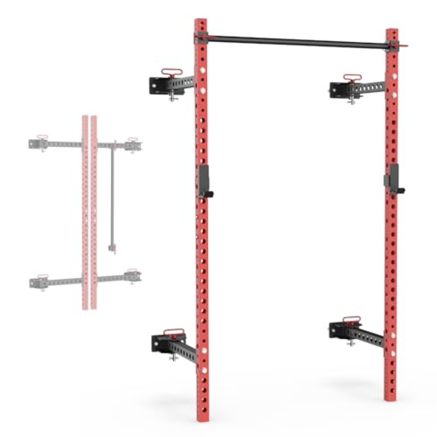 Pull Up Bar - 2200シリーズ折りたたみ式スクワットラック（Jカップ付き調整可能プルアップバー、ブラック、750ポンド耐荷重、家庭用シティストレングスボディウェイトパワーケージ）