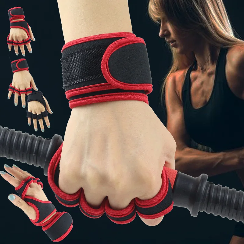 Weightlifting Gloves - フィットネス用男女兼用グローブ、ジム用、ウェイトリフティング用、指先が開いたタイプ、手首保護付き、トレーニング用、ダンベル用、角質防止、滑り止めグローブ。