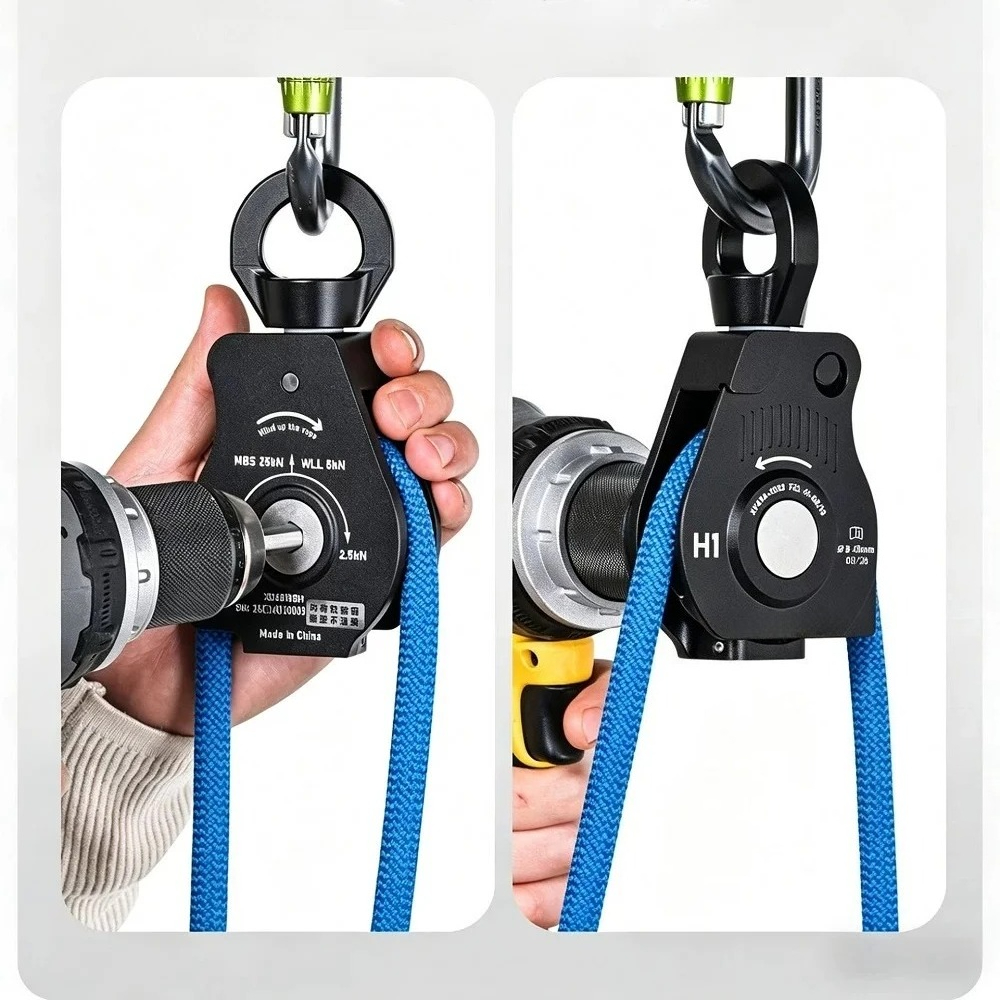 Rope Climb - シンダ製 電動ロープ巻き取り器、ユニバーサルジョイント付き、25KNの耐荷重、結び目ができない、クライミング/アウトドア用。